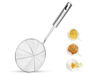 AEX Stainless Steel Spider Strainer - Fine Mesh Strainer Wooden Handle - Durable Wired Skimmer Spoon | Spider Ladle for Frying Food, Spaghetti, Pasta Drainer - Kitchen Utensils for Cooking (5.7 Inch)