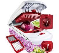 Aex 4-In-1 Vegetable Slicer Durable Food Slicer And Chopper Manual Food Chopper With Stainless Steel Blades Vegetable Chopper Red