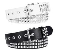 AEXHOT 2 Pcs Black White Studded Belt Y2k Punk Rock Belts with Grommet Bright Metal Pyramid Gothic Belts for Women Men