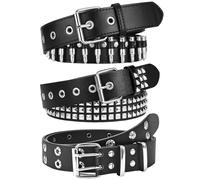AEXHOT 3 Pcs Black Studded Belt Y2K Belt Star Gothic Punk Rock Belts with Grommet Threads Bright Metal Pyramid for Women Men, Black Studded Grommet, Fits Waist 35-41"