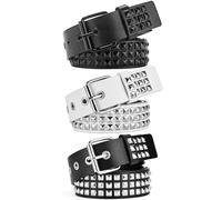 AEXHOT 3 Pcs White Black Studded Belt Y2K Belt Gothic Punk Rock Belt with Grommet Threads Bright Metal Pyramid Cool Belts for Women Men, Black,white, Standard Size