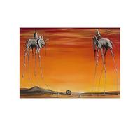 AEXOIO Elephant Painting Salvador Dali Surrealist Wall Art Canvas Print Retro Red Sunset Poster Prints for Bedroom(70x105cm/28x41in/Unframed)