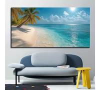 AEXOIO Large Canvas Wall Painting | Tropical Beach Scene with Coconut Tre 100x200cm/39x79in