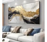 AEXOIO Large Modern Abstract Golden Texture Canvas Wall Art - Black and Golden Swirl Design, Contemporary Canvas Painting 70x195cm/28x77in