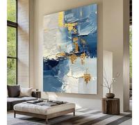 AEXOIO Modern Pure Abstract Landscape Oil Painting | Blue and Gray,Simple Composition, Abstract Wall Art Artwork(21x30cm/8x12in/Unframed)