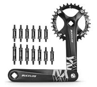 AEYINO 104 BCD 32T Black Mountain Bike Single Speed Crankset 170mm Square Taper & Bottom Bracket 68×124.5mm BSA Narrow Wide Teeth Round Chainring Crank Arm Set for MTB BMX Road Fat Bike