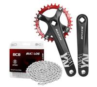 AEYINO 104 BCD 32T Red MTB Single Speed 170mm Square Taper Crankset & 8 Speed Bike Chain 116 Links Quick Link for Road E-Bike MTB