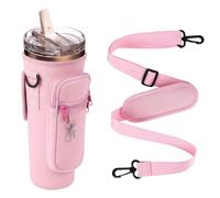 AEYURUID 40oz Tumbler Cup Carrier Bag with Adjustable Strap & Phone Pocket Waterproof Bottle Holder for Stanley Cup Accessories Case for Walking, Hiking, Camping (Pink)