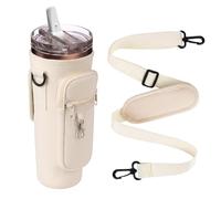 AEYURUID 40oz Tumbler Cup Carrier Bag with Adjustable Strap & Phone Pocket Waterproof Bottle Holder for Stanley Cup Accessories Case for Walking, Hiking, Camping (Beige)