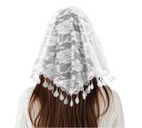AEYURUID Floral Lace Triangle Veil Bandana Head Scarf, White Christian Wedding Mantilla Veil, Prayer Shawl, Lightweight Hair Accessory for Women