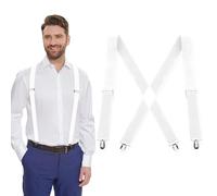 AEYURUID Mens Braces for Trousers with Strong Metal Clips - 3.5cm Wide Heavy Duty Adjustable Elastic Suspenders for Business Wedding Wear Casual White
