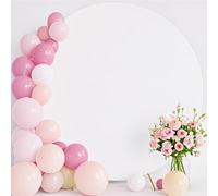 Afahok 7.2FT Round Backdrop Cover White Polyester Fitted Round Wedding Arch Cover Circle Balloon Arch Backdrop Cover for Wedding Birthday Party Ceremony Decor