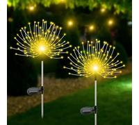Afaiup 2 Pack 120 LED Solar Fireworks Outdoor Lights, 8 Mode Garden Solar Lights Outdoor Waterproof for Outdoors, Yard, Balcony, Paths, Lawn Decoration (Warm White)