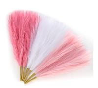 AFAMITOO 6PCS Pink Faux Pampas Grass, 17.7in/44CM Short Artificial Pampass Grass Decor, Fake Pompous Floral for Vase filler, Wedding Flower Arrangement, Party and Home Decor