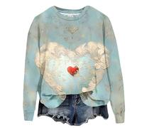 AFANYUH Boho Floral Heart Graphic Sweatshirt For Women Valentines Gifts Her Long Sleeve Crewneck Pullover Loose Fit Top Casual Shirt Multicolor S