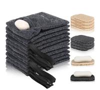 Afarnook 24 Pcs Soap Bag and Saver Pad, 12 Soap Pocket Exfoliating Pouch12 Bar Lifting Pads Body Scrubber Sponge for Bath Shower or Leftover Bits Saver for Women Men (Gray and Beige)