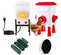 Afarnook 4 Pcs 1.8 Gallon 2 in 1 Heated Chicken Waterer with Heated Stainless Steel Table 18 Pounds Automatic Chicken Feeder Waterproof Outlet Box Pipe Insulation Tape Wrap for Winter Chick Coop