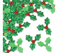 AFASOES 100 Pcs Artificial Holly Berry Leaves, Holly Leaves and Berries for Craft, Mini Triple Leaf Holly Berries Christmas Holly and Berry for Christmas Cake Topper Gift Box Decorations Crafts, 5cm