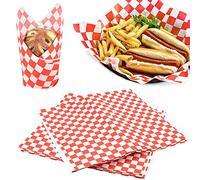 AFASOES 100 pcs Food Wrap Paper Cake Wrappers Grease-Resistant Deli Sandwich Wrap Paper Waterproof Wax Wrapping Paper for Hamburger/Pizza/Bread/Meat (11.02x10.24inch, Red White Intersect)