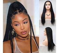AFBeauty Black Braided Wigs Lace Front Synthetic Gluless Long Box Braid Wig Heat Resistant Fiber Knotless Braided For Black Women Cospaly Daily Use