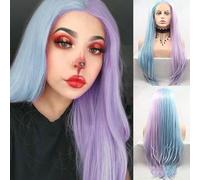 AFBeauty Blue Purple Synthetic Lace Front Wig Long Straight Half Wig Light Purple Blue HD Lace Front Wig Pre Plucked Natural Hairline for Women Heat Resistant Fiber Hair Cosplay Daily Wear Wigs