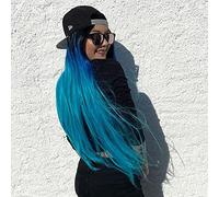 AFBeauty Blue Wig Long Wavy Ombre Blue with Black Root No Lace Wig Synthetic Full Machine Made Wig Heat Resistant Fibre Cosplay Wigs