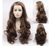 AFBeauty Brown Lace Front Wig for Women Long Body Wavy Natural Brown Middle Part Glueless Wig Heat Resistant Fiber Synthetic Hair Daily Wear