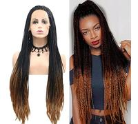 AFBeauty Knotless Braidded Lace Front Wig Long Brown Black Ombre Braided Wigs for Women Handmade Realistic Heat Resistant Glueless Box Braids Wig Great Cornrows Full Synthetic Hair Cosplay Daily 24"