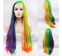 AFBeauty Lace Front Braided Rainbow Wig - Micro Braided Colorful Multi-Colored Braiding Hair - Heat Resistant Fiber Glueless Afro Braids for Women 26 Inch (Rainbow 2)