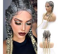 AFbeauty Lace Front Braided Wig Handmade Silver Platinum Blonde Braids Wig Box Braid Wigs 30 inches Synthetic Lace Front Braiding Hair for Women