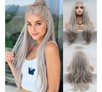 AFBeauty Lace Front Wigs for Women Grey Silver Wigs Long Natural Straight Gray Wig Ash Platinum Blonde Real Hair Wig Glueless Pre Plucked Hairline Synthetic Heat Resistant Drag Cosplay Daily 24 Inch