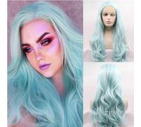 AFBeauty Pastel Blue Wig Synthetic Lace Front Wig Long Wavy Ice Blue Light Color Glueless Wig Heat Resistant Fiber Soft Wigs for Women Cosplay 24’’