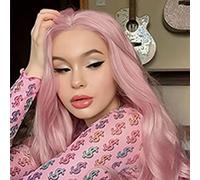 AFBeauty Pink Front Lace Wig long wave heat resistant fiber Glue-free synthesis 24 inches Deep Mid Part Wavy Wig Good for parties or cosplay