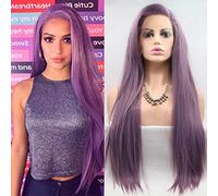 AFBeauty Purple Lace Front Wig Synthetic Long Straight Gluless Lavender Wig Half Hand Tied Free Part Natural Looking Realistic Colorful Purple Wigs For Women