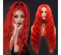 AFBeauty Red Lace Front Wigs for Women Long Deep Curly Wavy Wig Pre Plucked Synthetic Lace Front Wig Natural Looking Glueless Bright Red Hair Wigs Party Date Daily Wear Christmas Heat Resistant 24inch
