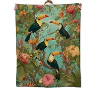AFBQOPL Tropical Toucan Blanket, Vibrant Jungle Flower Blankts, Gifts for Nature Lovers, Home Dorm Cabin Pet Area Picnic and Travel Decor, Soft Cozy Lightweight Flannel Throw