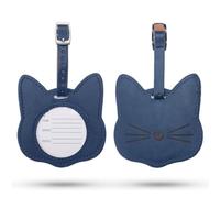AFCJLTO 2 x Leather Cat Suitcase Tags, for Travelling Abroad, These Luggage Tags are to easily identify your suitcases when travelling by plane or train, Dark Blue