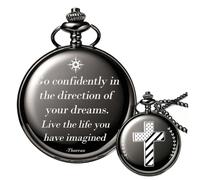 Afcrho Engraved Pocket Watch, "Go Confidently" Pocket Watches with Chain Meaningful Engraving Vintage Analog Cross American Flag Pattern Men Quartz Birthday Gifts Christmas Gift Father's Day