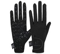 AFE Children's Horse Riding Gloves Track Fabric Gloves Synthetic Leather Equestrian Black Stretch Fabric Silicone Printed Palms Kids Gloves (Large)