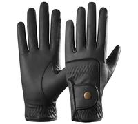 AFE Genuine Leather Horse Riding Gloves Ladies Dublin Track Gloves Leather Equestrian (Black, Large)