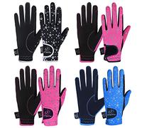 AFE Kids Gloves For Girls Boys Unisex Horse Riding Gloves Outdoor Gloves Sports Gloves Cycling Gloves For Children Black Blue Pink Star Design (Blue, Large (10-12))