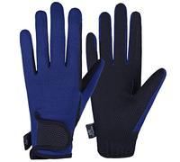 AFE Ladies Horse Riding Gloves Track Fabric Gloves Synthetic Leather Equestrian Black Stretch Fabric Navy Blue (Medium)