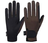 AFE Ladies Horse Riding Gloves Track Fabric Gloves Synthetic Leather Equestrian Black Stretch Fabric (Brown, Large)