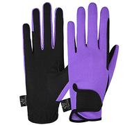 AFE Ladies Horse Riding Gloves Track Fabric Gloves Synthetic Leather Equestrian Black Stretch Fabric Pink Purple Lilac (Lilac, Medium)