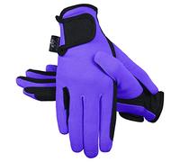 AFE Ladies Horse Riding Gloves Track Fabric Gloves Synthetic Leather Equestrian Black Stretch Fabric Pink Purple Lilac (Purple, Large)