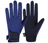 AFE Ladies Horse Riding Gloves Track Fabric Gloves Synthetic Leather Equestrian Black Stretch Fabric Navy Blue (Small)