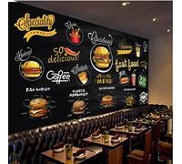 AFEBOO 3D Wallpaper Snack Bar Chicken Pizza Wall Paper 3D Burgers Western Fast Food Restaurant Black Background Wall Mural Wallpaper,3D,250x175cm