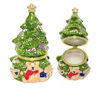 Afeeler Jewelry Box Trinket Organizer with Lid, Decorative Christmas Tree Enamel Trinket Box, Unique Gift for Home Dreser Birthday Party Xmas (Green)