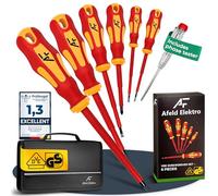 Afeld Elektro VDE Screwdriver Set Magnetic - 6 Piece - S2 Industrial Grade Steel - Insulated to 1000V - 4 Slotted + 2 Phillips - Plus Phase Tester and Tool Bag