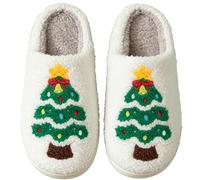 Afellicy Halloween Goth Slipper for Women Spooky Clown Plush Slippers Cozy Fuzzy Lining Horror Footwear Embroidery Skull House Shoes, Christmas Tree, 7-8